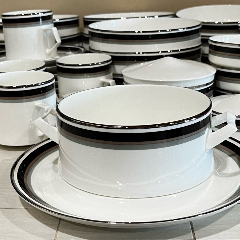 Vintage Mikasa Noir Completer Set 36 pcs including Soup bowls, Salt & Pepper
